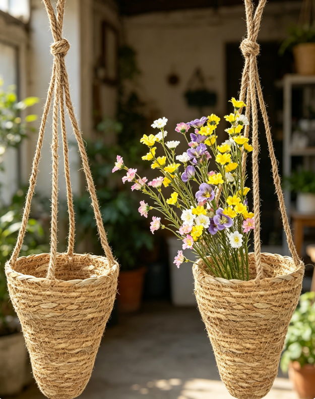 Conical Wall Hanging Basket, Wicker Planter - Image 2