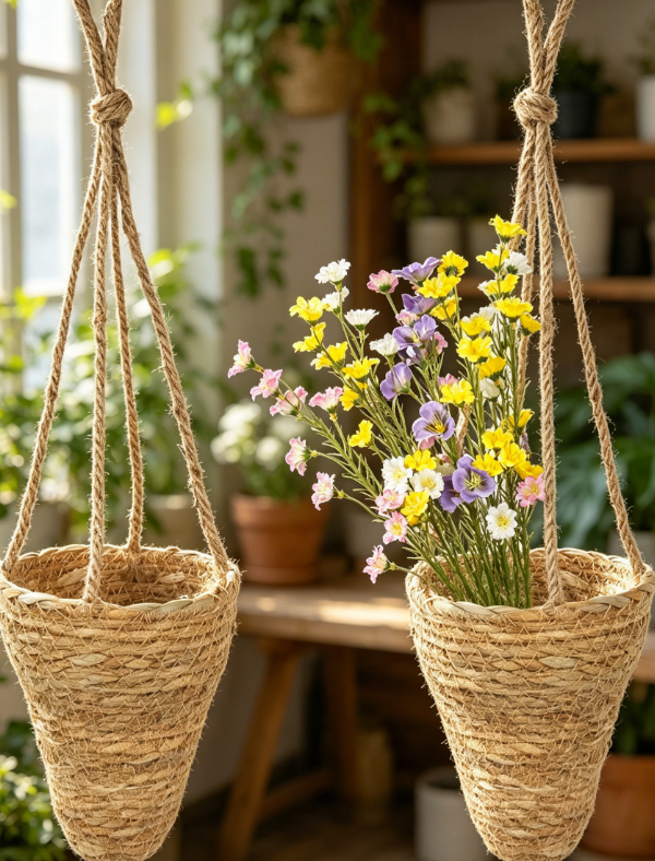 Conical Wall Hanging Basket, Wicker Planter