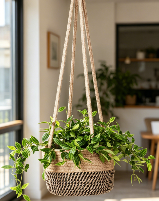Jute Rope Hanging Planter Basket, Indoor Plant Holder - Image 2