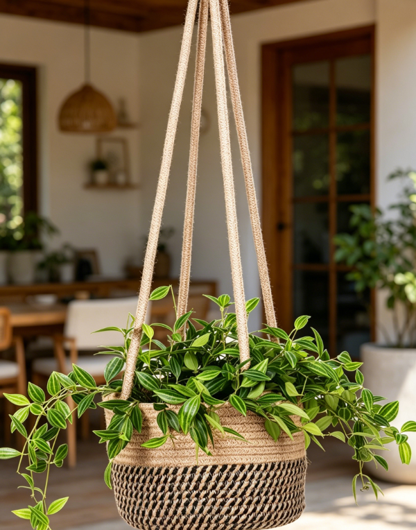 Jute Rope Hanging Planter Basket, Indoor Plant Holder