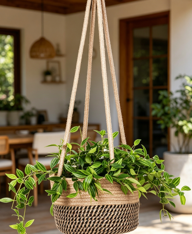 Jute Rope Hanging Planter Basket, Indoor Plant Holder