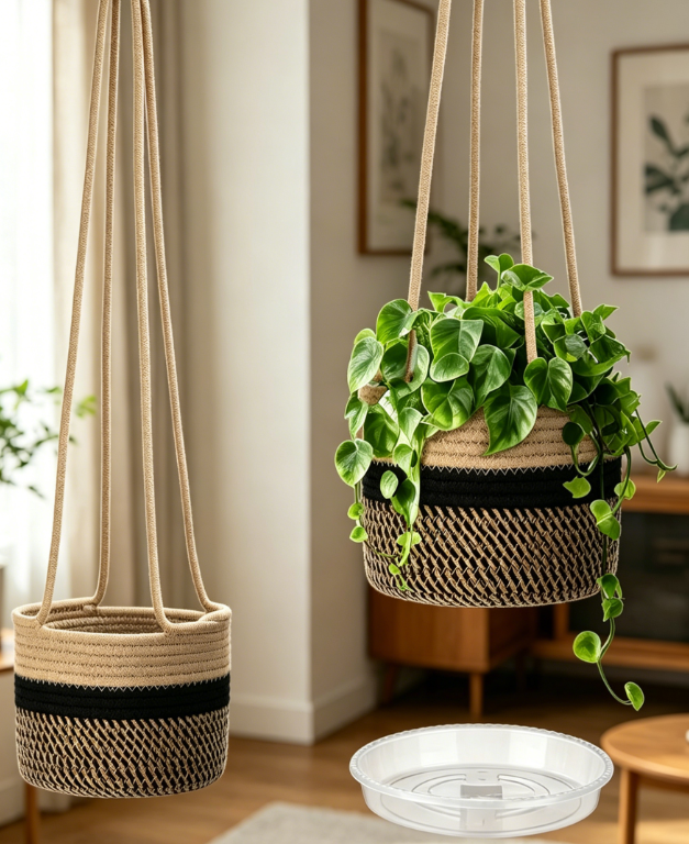 Cotton Rope Hanging Planter Basket, Boho Wall Plant Holder - Image 2