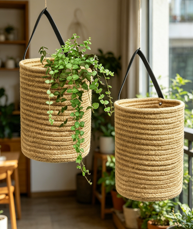 Small Jute Hanging Basket, Wall Planter Decor - Image 2