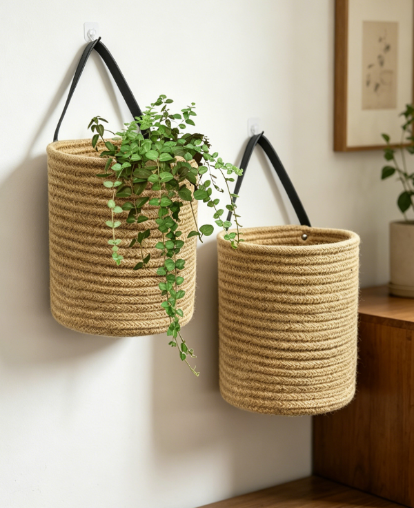 Small Jute Hanging Basket, Wall Planter Decor