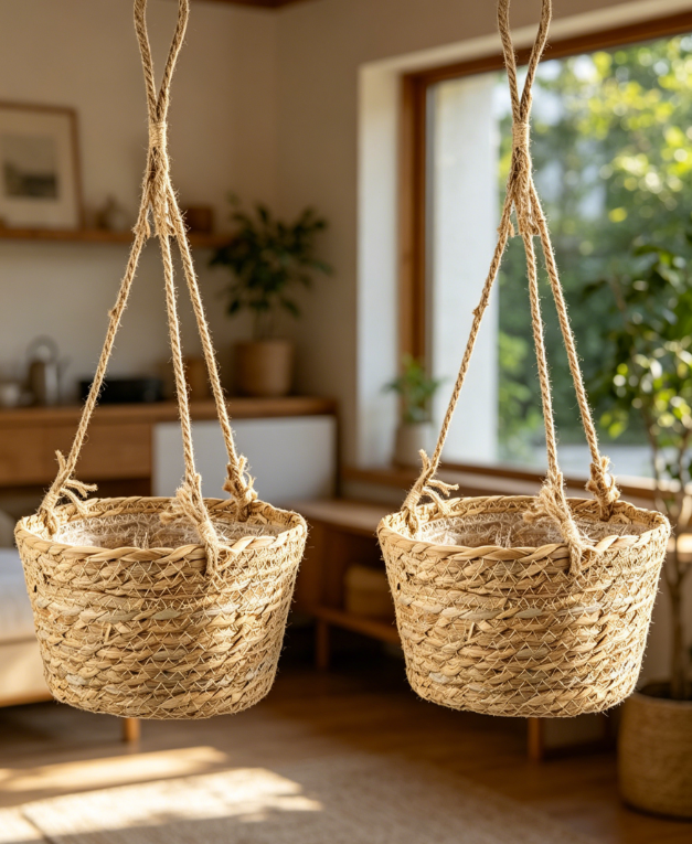 Natural Seagrass Hanging Planter Basket - Image 2