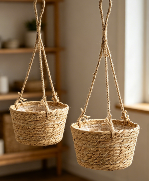 Natural Seagrass Hanging Planter Basket