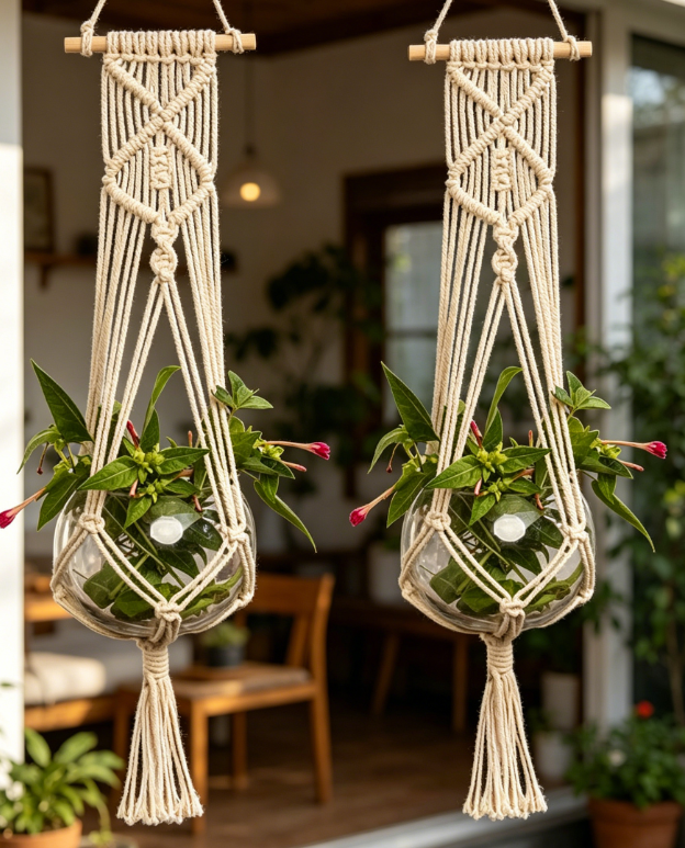 Indoor Outdoor Hanging Flower Pot Basket, Rope Plant Holder - Image 2