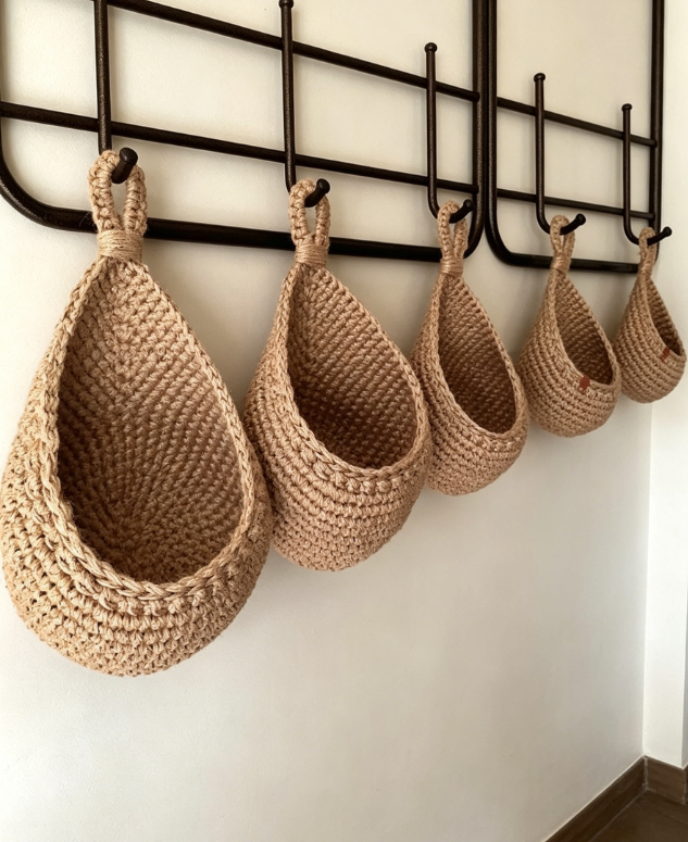 Hemp Rope Wall Hanging Storage Basket - Image 2