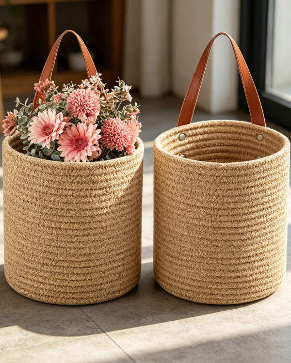Small Jute Hanging Basket, Wall Planter Storage Basket