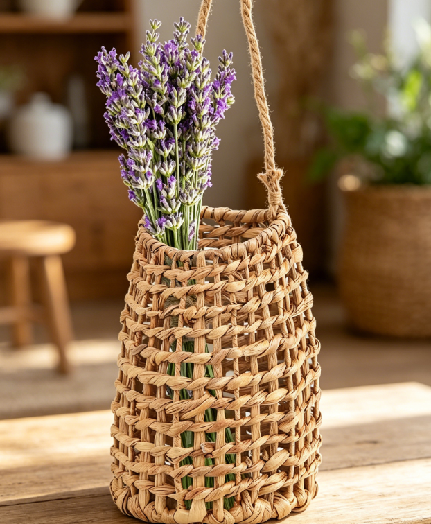 Woven Front Door Hanging Basket, Wall Flower Planter - Image 2