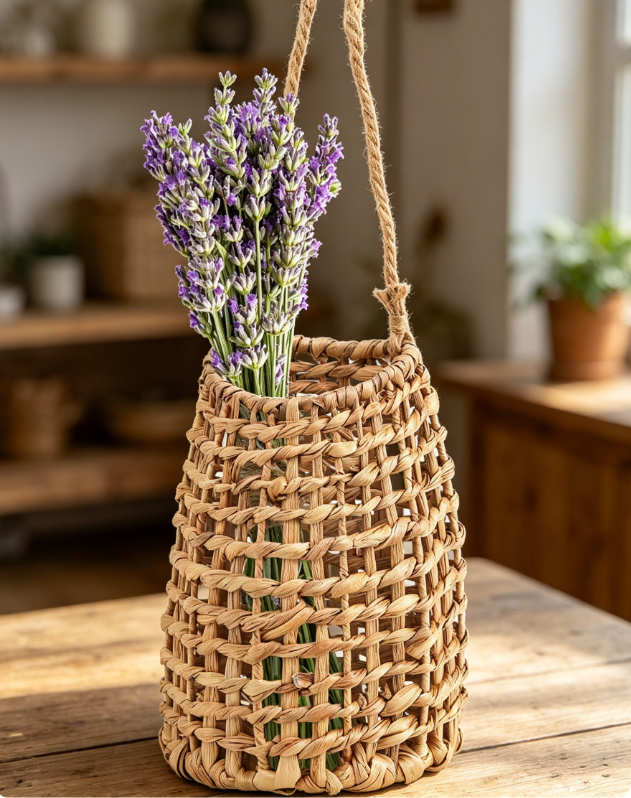 Woven Front Door Hanging Basket, Wall Flower Planter