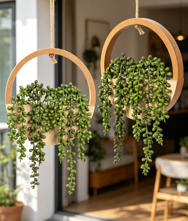 Artificial Hanging Plant with Pot, Decorative Hanging Succulent - Image 2