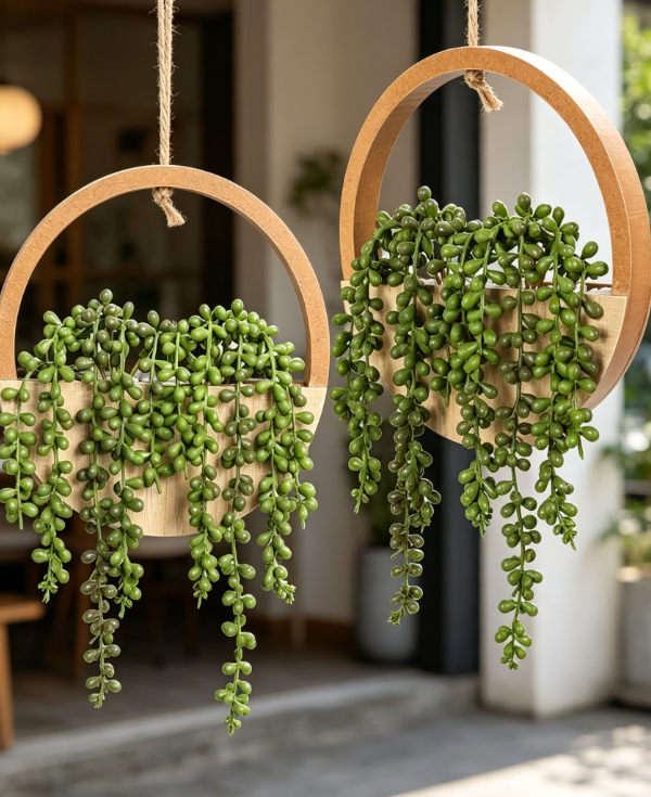 Artificial Hanging Plant with Pot, Decorative Hanging Succulent