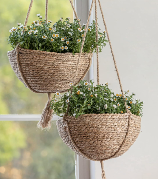 Natural Seagrass Hanging Planter Basket, Boho Plant Pot Cover